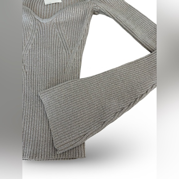 NWT H&M Ltd Ed Shimmer Rib-knit Fitted Sweater Top Gray | Size XS - Picture 6 of 13